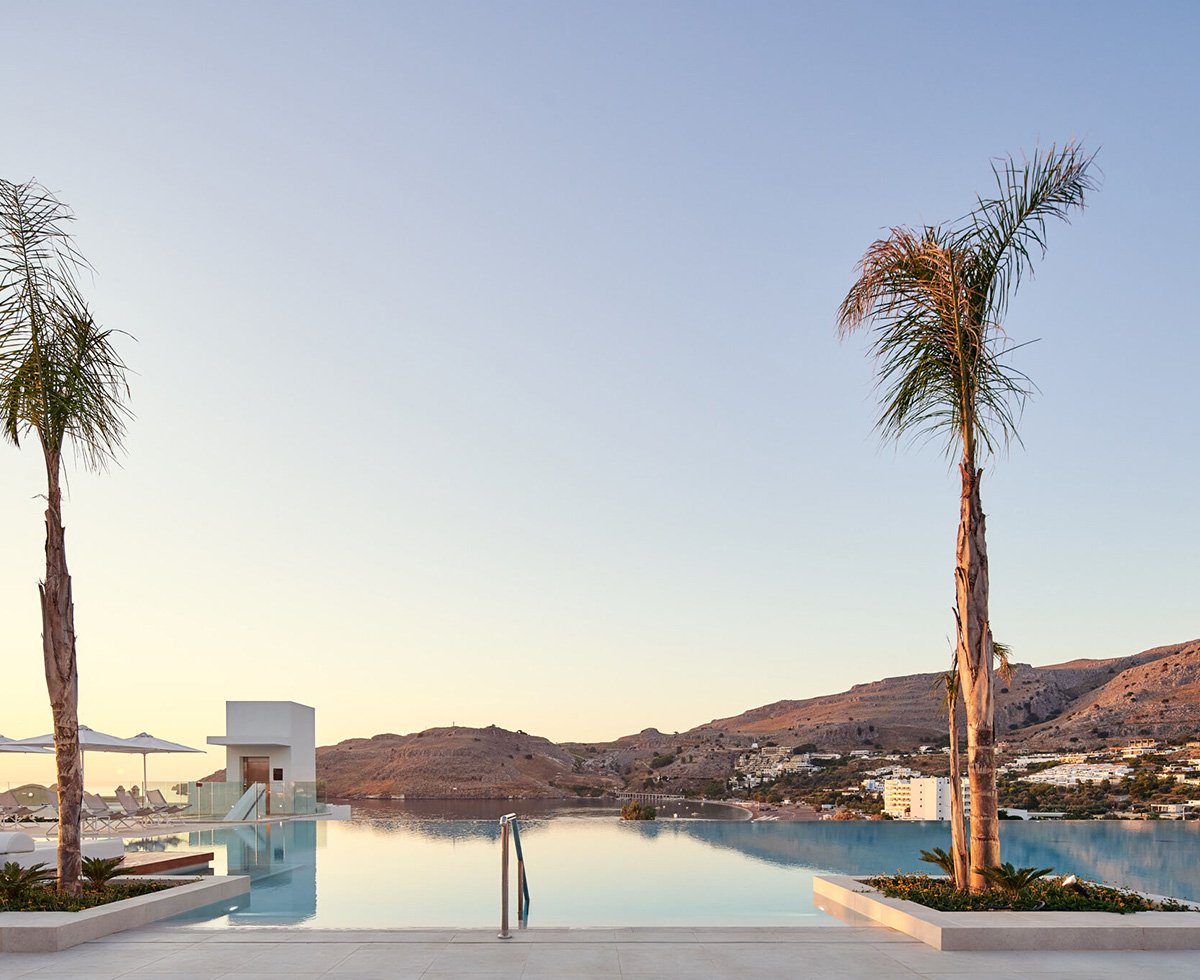 Sea view across Vlycha Bay from Lindos Grand Resort and Spa