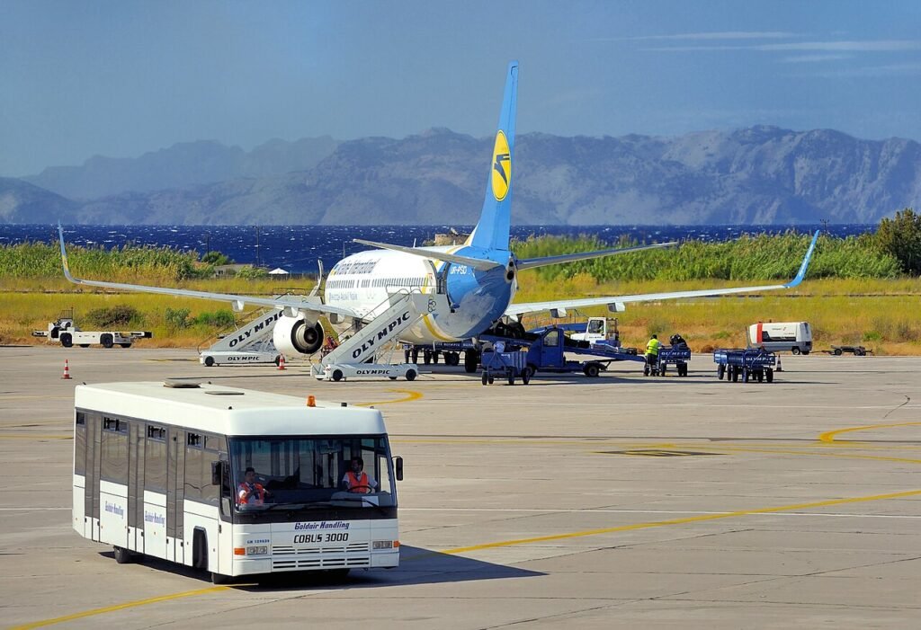 Aircraft on the runway at Rhodes Diagoras Airport near Paradisi