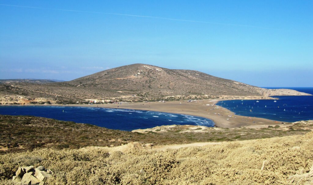 Prasonisi in southern Rhodes viewed from the driving approach