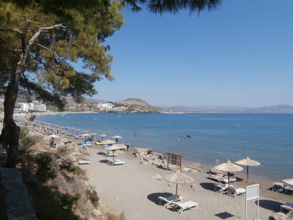 Wide view of Vlycha Beach and Vlycha Bay in Rhodes