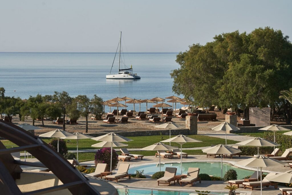 Pool and beach at Aulus Lindos Rhodes, formerly Lindian Village