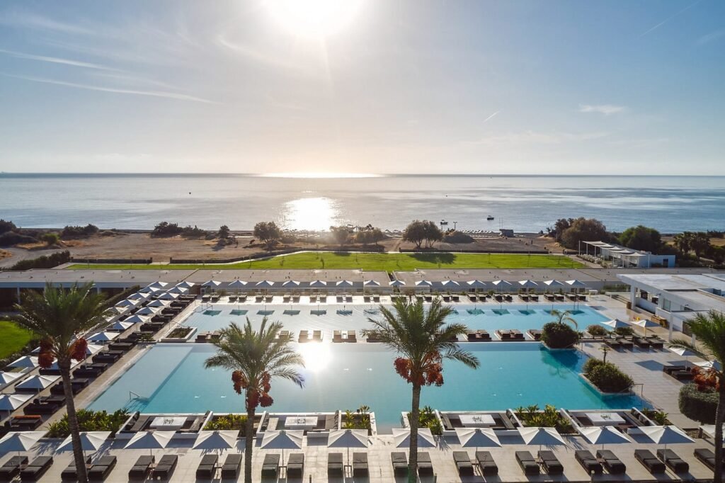 Main pools and sea view at Gennadi Grand Resort in Gennadi, Rhodes