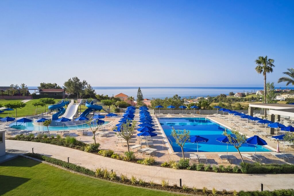 Pools and waterslides with sea views at Princess Sun in Kiotari, Rhodes